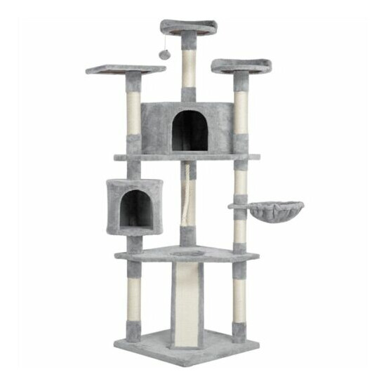 79" Cat Tree Bed Furniture Scratching Tower Post Condo Play Pet House Light Gray image {2}