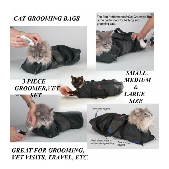 3 pc SET Top Performance Cat Grooming Bag NO BITE SCRATCH Restraint System Bath image {1}