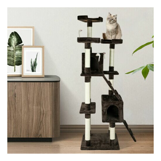 65" Multi-Level Cat Tree 2 Condos and 3 Perches Climber Tower Furniture image {5}