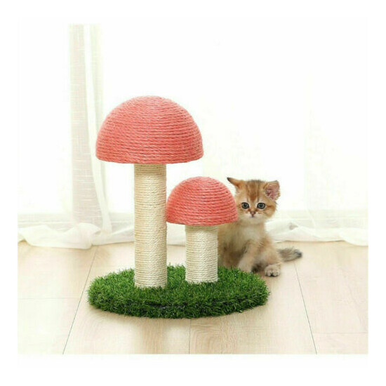 Cat Scratching Post Double Mushrooms Cats Scratcher Sisal Rope Artificial Grass image {1}