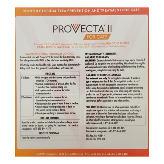 Cat Flea Treatment Provecta II - Over 9 lbs - Topical - 4 Month Supply image {2}