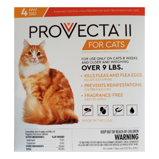 Cat Flea Treatment Provecta II - Over 9 lbs - Topical - 4 Month Supply image {1}
