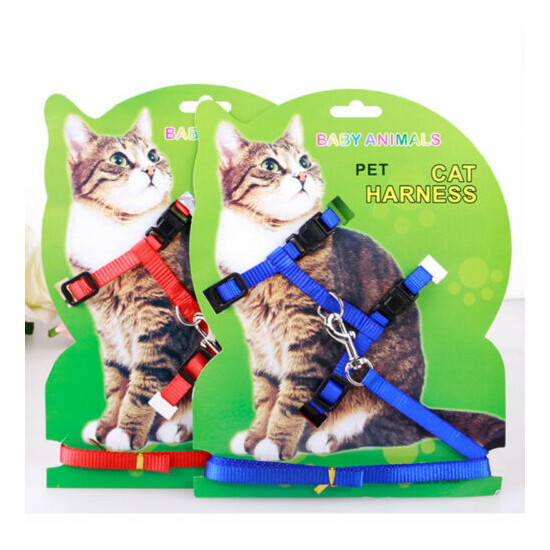 4Color Nylon Pet Cat Harness Leash AdjustableTraction Belt Kitten Halter Collar image {4}