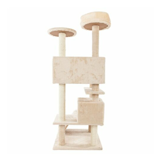 52" Solid Cute Sisal Rope Plush Cat Climb Tree Cat Tower Kitty Supplies Beige image {2}