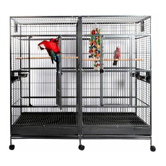 LARGE Double Macaw Parrot Cockatoo Bird Breeder Pet Cage w/ Divider Black Vein image {1}
