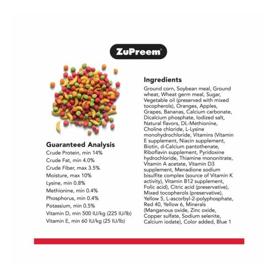 ZuPreem FruitBlend Pellets Medium Bird Food /Powerful Real Whole Grains 2Ib Bag image {5}