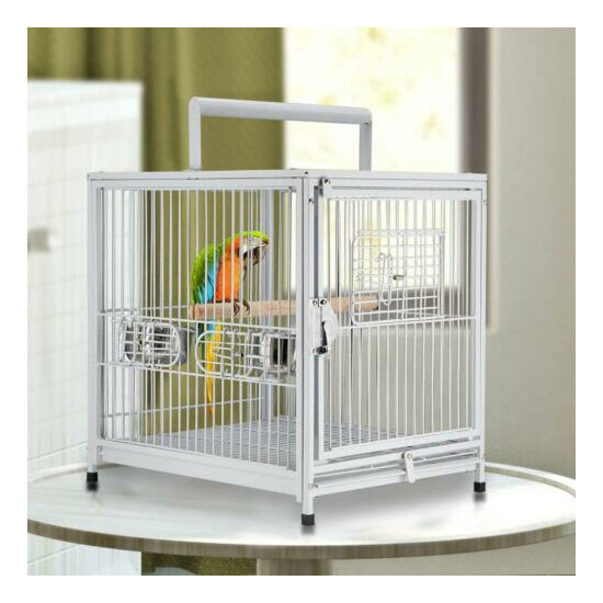 22" Heavy Duty Wrought Iron Travel Bird Cage Carrier with Handle Perch and Acces image {2}