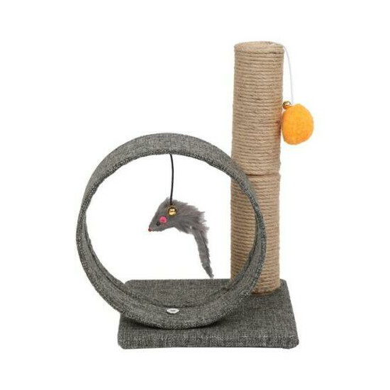 13" Cat Tree Tower with Linen Circular Ring, Toys, Dark Grey Sturdy and Durable image {2}