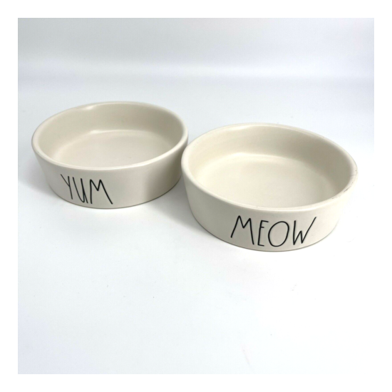 RAE DUNN ARTISAN COLLECTION SET OF 2 CAT/PET BOWLS MEOW & YUM. WATER/FOOD DISHES image {1}