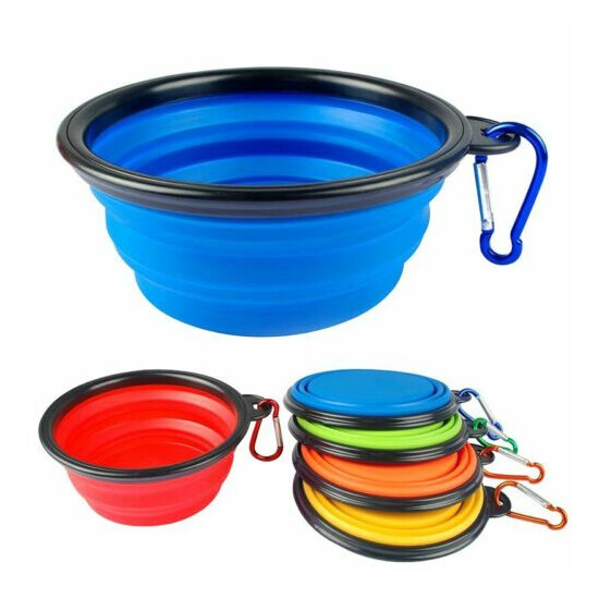 Portable Travel Foldable Pet Dog Bowl for Food & Water Dish Random Color image {3}
