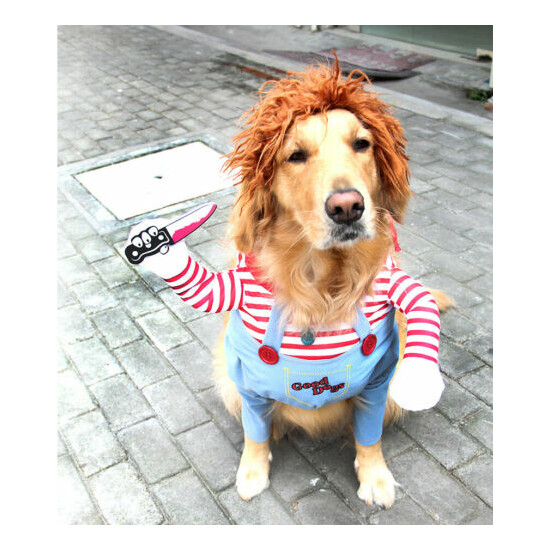 Scary Dog Costumes Funny Pet Clothes Halloween Cosplay Deadly Doll Clothing Set image {3}