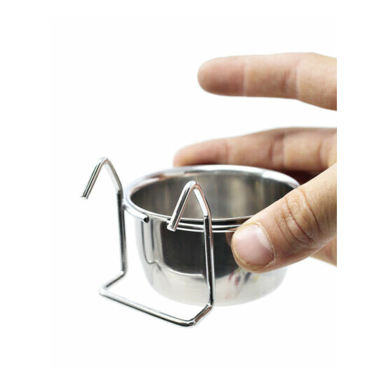 800113 Stainless Steel 5 oz Cage Coop Hook Cup Bird Dog Animal Food Water Bowl image {2}