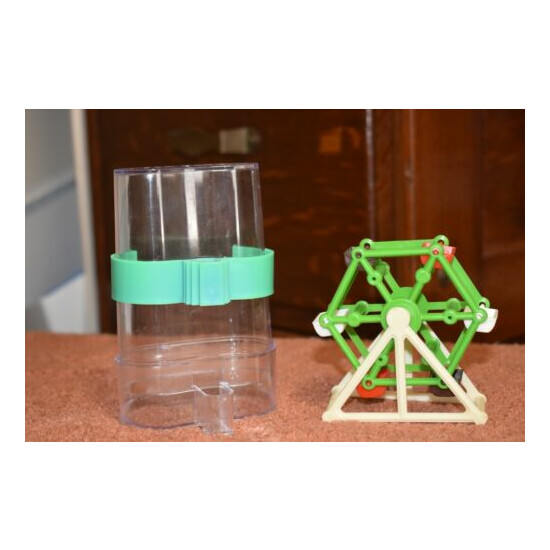 2 PARAKEET PARROT COCKATIEL CANARY ITEMS: ACRYLIC SEED FEEDER + FERRIS WHEEL TOY image {1}