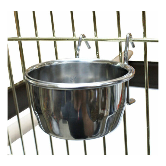 800113 Stainless Steel 5 oz Cage Coop Hook Cup Bird Dog Animal Food Water Bowl image {1}