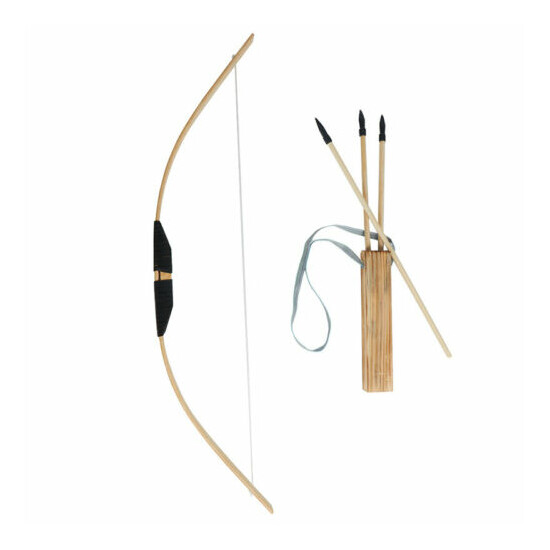 2SET Kids Archery Wooden Bow with Quiver & 3X Arrows Set Garden Target Toys Gift image {3}