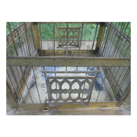 Vintage Hendryx Brass Pagoda Top Wire Bird Cage w Screens & Doors image {2}