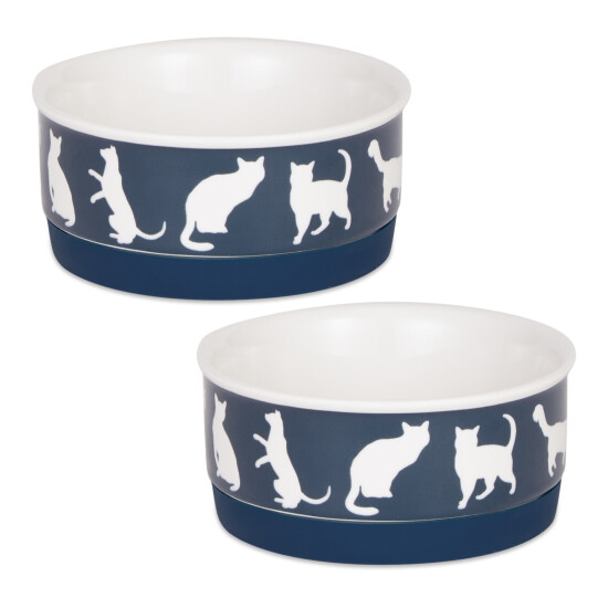 DII Pet Bowl Cats Meow Navy Small 4.25Dx2H (Set of 2) image {1}