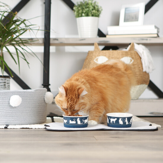DII Pet Bowl Cats Meow Navy Small 4.25Dx2H (Set of 2) image {4}